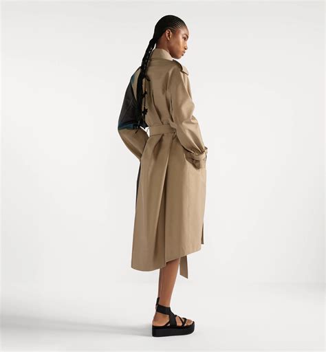 Trench Coat Beige Cotton Gabardine with Multicolor Dior Pine Tree Motif ...