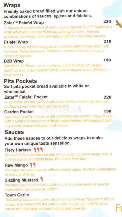 Menu at Za'atar, Mumbai, Mahesh Building