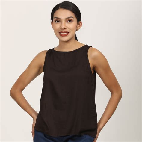 Coffee brown sleeveless, boat neck shell top | Buy online | Saltpetre