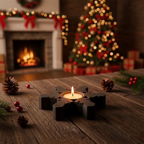 Starry Glow- Dark Concrete Geometric Snowflake tealight Candle Holder ...