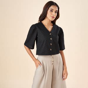 Akkriti by Pantaloons Casual Solid Women Black Top - Buy Akkriti by ...