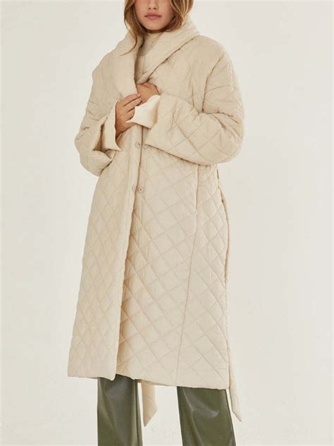Crescent Quilted Long Coat - Beige | Garmentory