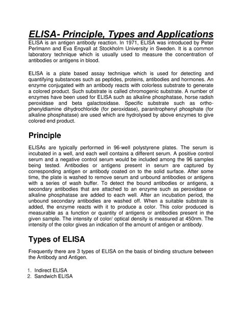 Principle and Application of Elisa - ELISA- Principle, Types and ...