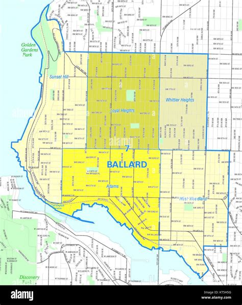 A map of the Ballard neighborhood in Seattle, Washington, showing the ...