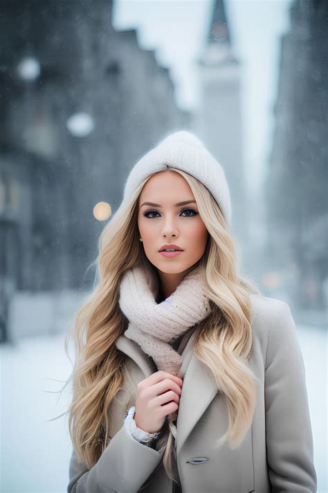 professional portrait photograph of a gorgeous Norwegian girl in winter clothing with long wavy ...