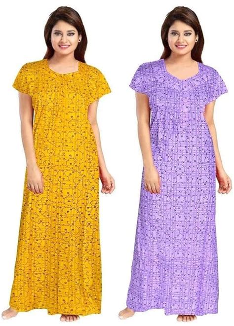 Buy AALIT Nighty for Women Cotton Printed Maxi Gown Ankle Full Length ...