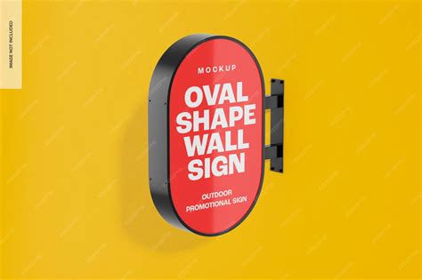 Premium PSD | Oval shape wall sign mockup, perspective