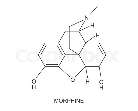 Morphine chemical molecular structure icon. Medical opioid drug formula isolated on white ...