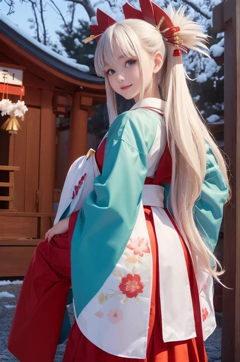 Blond haired girl in a traditional japanese dress posing for a picture ...