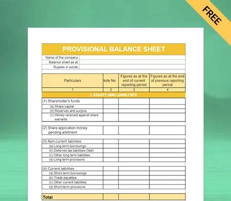 Provisional Balance Sheet Format | Free Download
