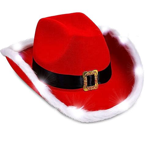 Unisex Light Up LED Red & White Santa Claus Christmas Cowboy Hat ...
