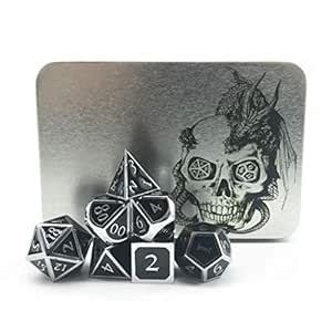 Truewon Metal Dice Set of 7 with Metal Case (Ridge Enamel Chrome Color ...