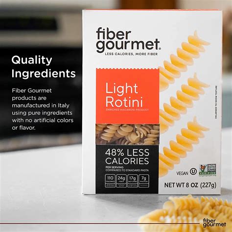 Fiber Gourmet Light Rotini Pasta - Low Calorie & Fiber-Rich - Made in Italy - Non-GMO, Kosher ...