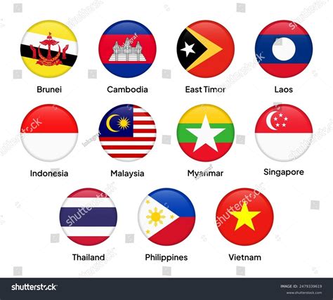 Flags Southeast Asian Countries Round Shapes Stock Vector (Royalty Free ...
