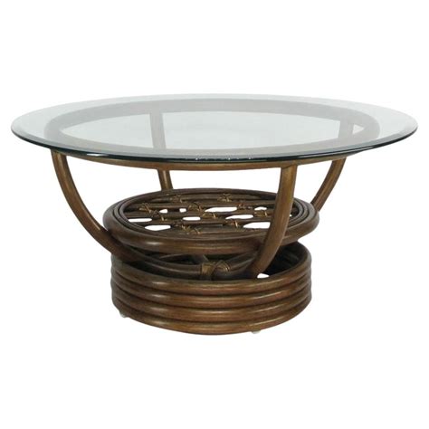 Restored Rattan Biomorphic Coffee Table w/ Stacked Rattan Base For Sale ...