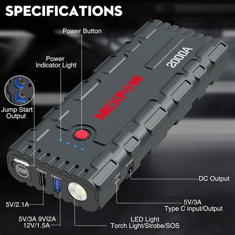 NEXPOW 2000A Peak Car Battery Jump Starter with USB India | Ubuy