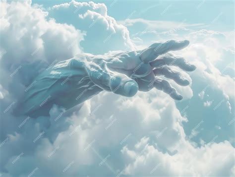 A 3D giant hand reaching out from the clouds | Premium AI-generated image
