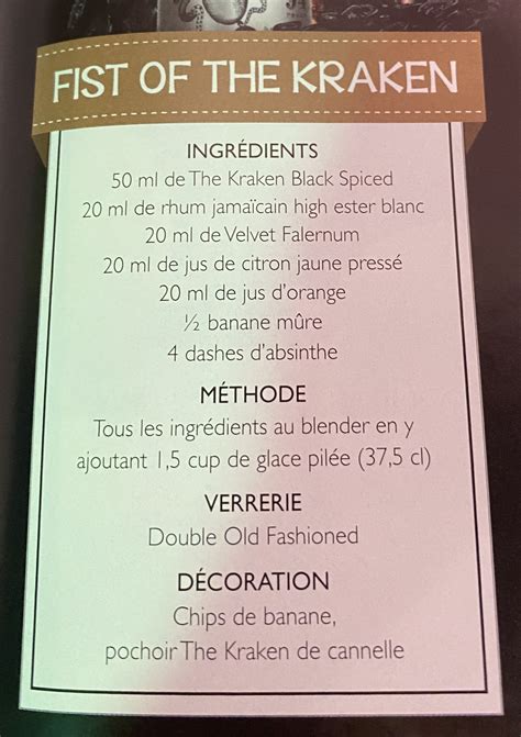 Kraken Juice Menu in English and Spanish