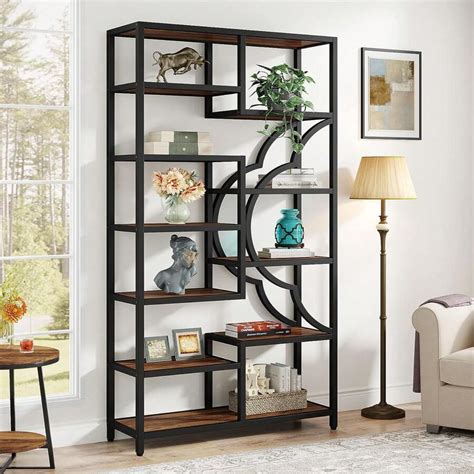 Tribesigns Bookshelf, 11-Shelves Tall Bookcase with Unique Arc-Shaped ...