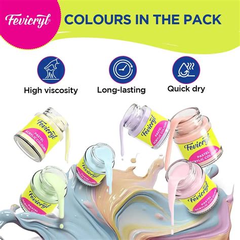 Buy Fevicryl Pastel Acrylic Colours - Set of 6 (15ml) - Canvazo