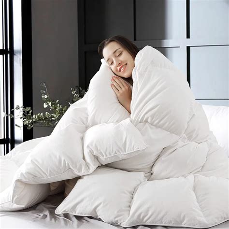 WhatsBedding White Feather Comforter Queen Size, Filled with Feather ...