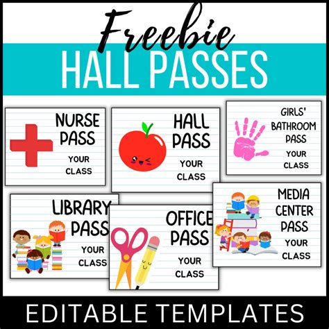 Hall Pass Template Editable Freebie Printable Hallway Passes ...