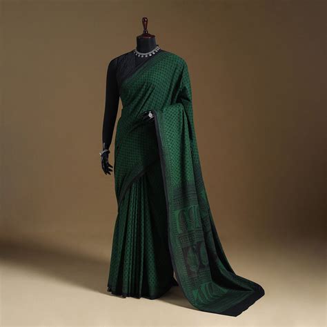 Green Block Print Natural Dyed Cotton Bagh Saree – iTokri आई.टोकरी