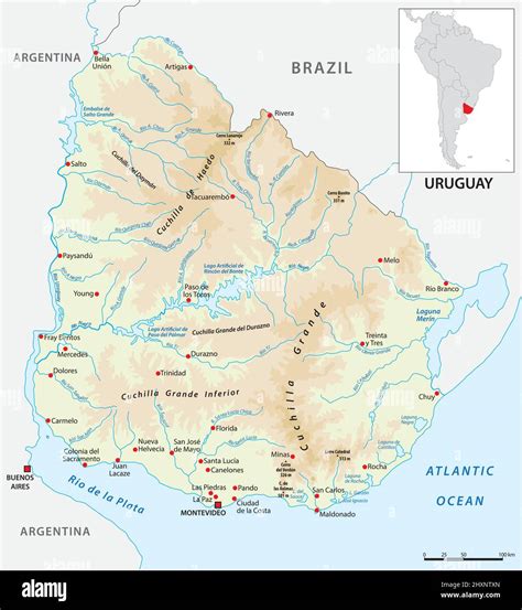 physical vector map of the south american state of Uruguay Stock Vector Image & Art - Alamy