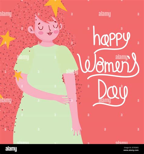 happy womens day cute girl with stars in hair and lettering vector ...