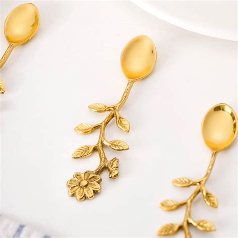 Opulent Gold Floral Dessert Spoon Set Of 4 Online - Premium Cutlery Set ...