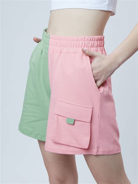 Buy Solids: Baby Pink, Green Colourblock Women Lounge Shorts online at ...