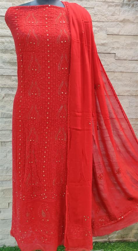 Pure Viscose Georgette Chikankari Hand Embroidery And Mukesh Work Unst ...