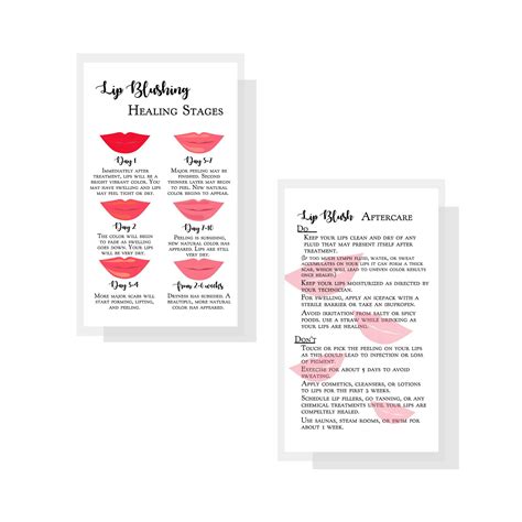 Lip Blush Stages of Healing & Aftercare Instructions Cards | Package of ...