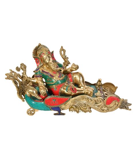 Brass Exclusive Resting Ganesha Statue On Peacock Recliner Ganpati ...