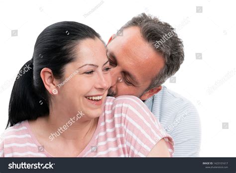 Closeup Man Kissing Woman Neck Hugging Stock Photo 1423101617 ...