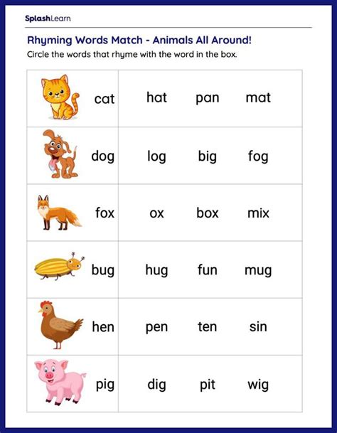 Rhyming Words Worksheets for Kids Online - SplashLearn