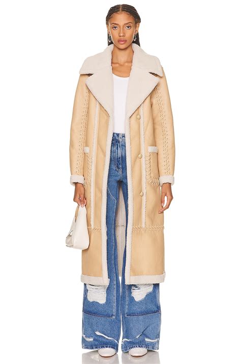 SIMKHAI Windsor Vegan Sherpa Biker Coat in Scone Multi | FWRD