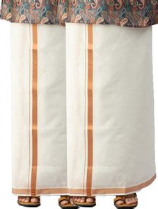 Ramraj Cotton Pack of 2 White kora Cotton Copper Zari Solid Men Dhoti ...