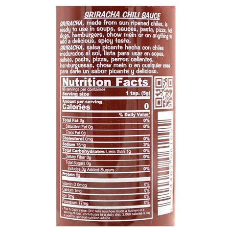 Sriracha Ingredient Label