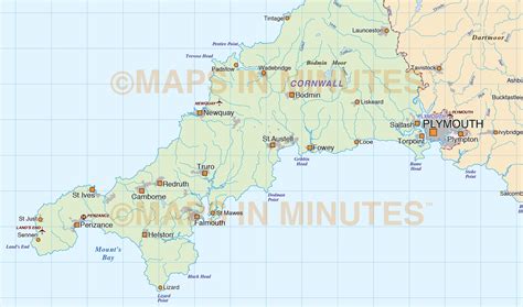South West England County Map with regular relief @1,000,000 scale in ...
