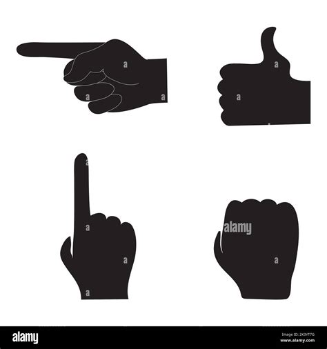 Vector Set Of Human hand Gestures Silhouettes Illustration Isolated On White Background Stock ...
