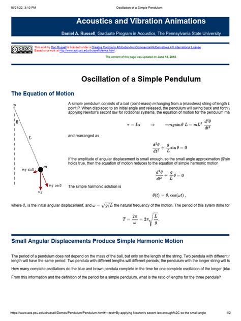 Oscillation of A Simple Pendulum | PDF | Oscillation | Pendulum