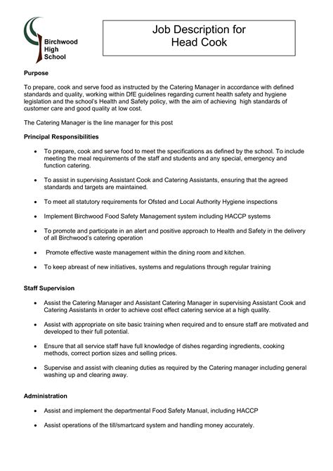 Head Line Cook Job Description | Templates at allbusinesstemplates.com