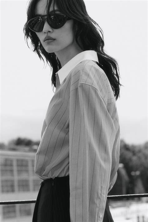 Poplin shirt - Dusty blue/Striped - Ladies | H&M IN