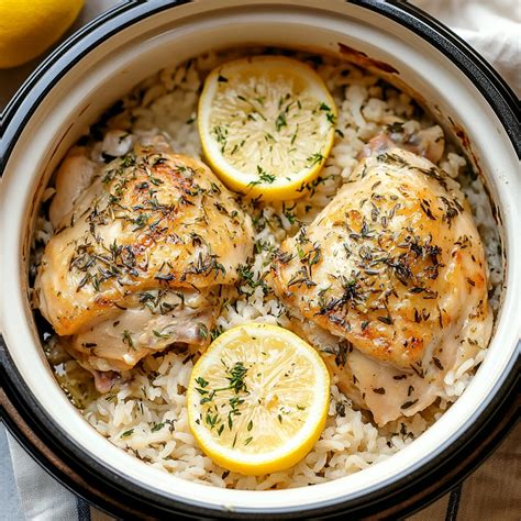 Slow Cooker Lemon Herb Chicken and Rice