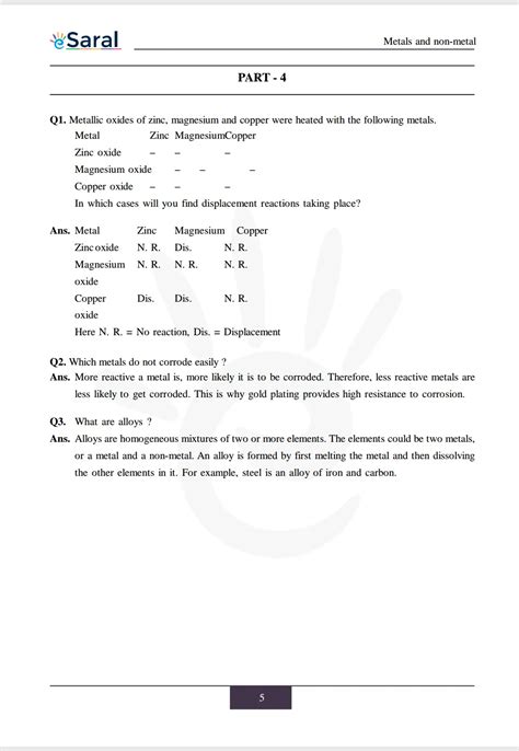 NCERT Solutions for Class 10 Science Chapter 3 - Metals and Non Metals ...