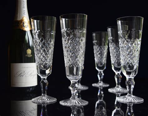 6 English Crystal Champagne Flutes C 1930