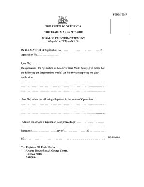 Fillable Online ursb go Trademark form TM7 - Uganda Registration ...