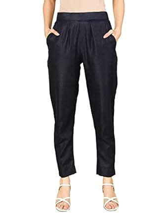 Buy Fabclub Women Solid Plain Cotton Trouser Pant (Navy Blue) at Amazon.in