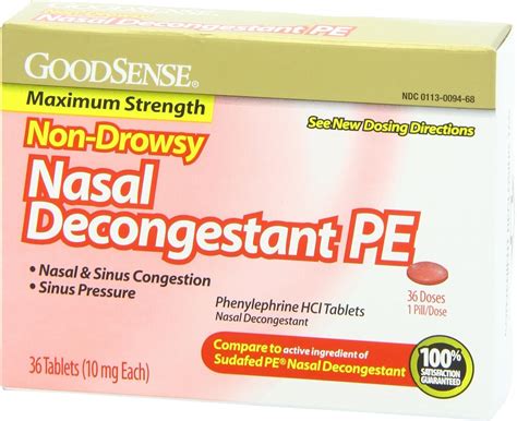 GoodSense Maximum Strength Nasal Decongestant PE Tablets - 36 Count, Relief from Sinus ...